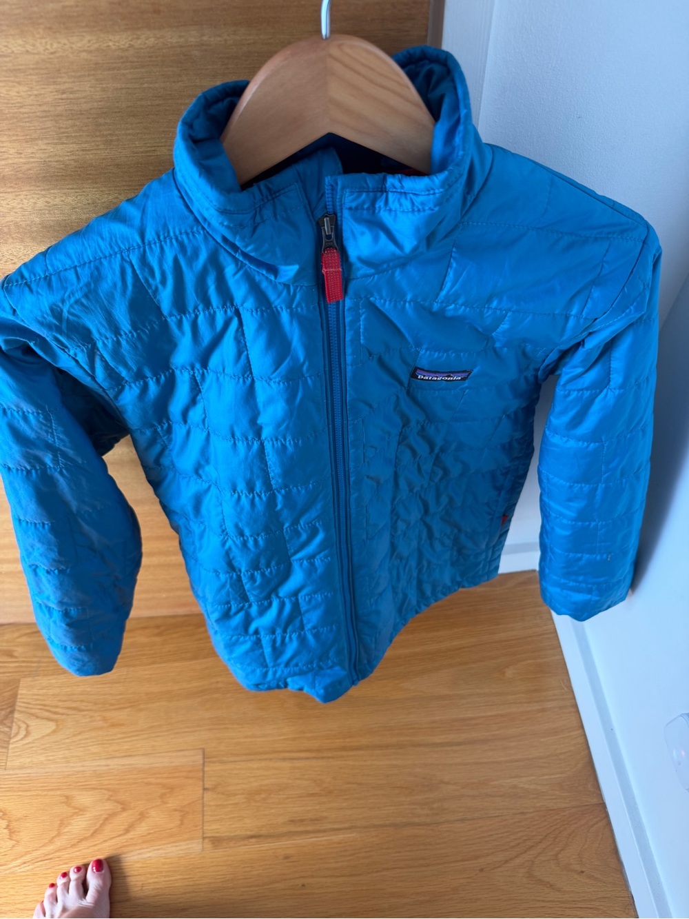Patagonia Kids Teal Blue Puffer Jacket with Red Interior